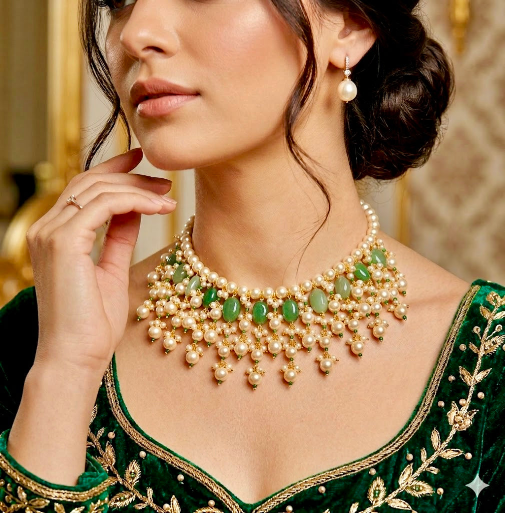 Swarovski Pearl & Jade Choker Necklace