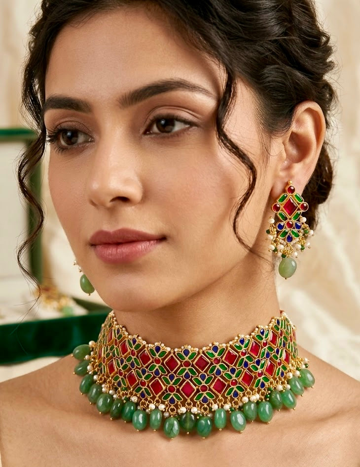 Multicolour Kundan Jadau Choker Set