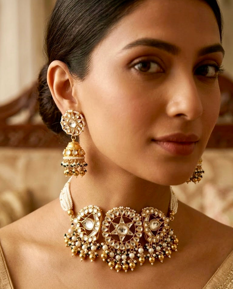 Pachi Kundan Star & Crescent Choker Set
